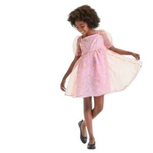 Pokémon Pikachu Girls Pink Organza Babydoll Dress Puff Sleeve Size 8